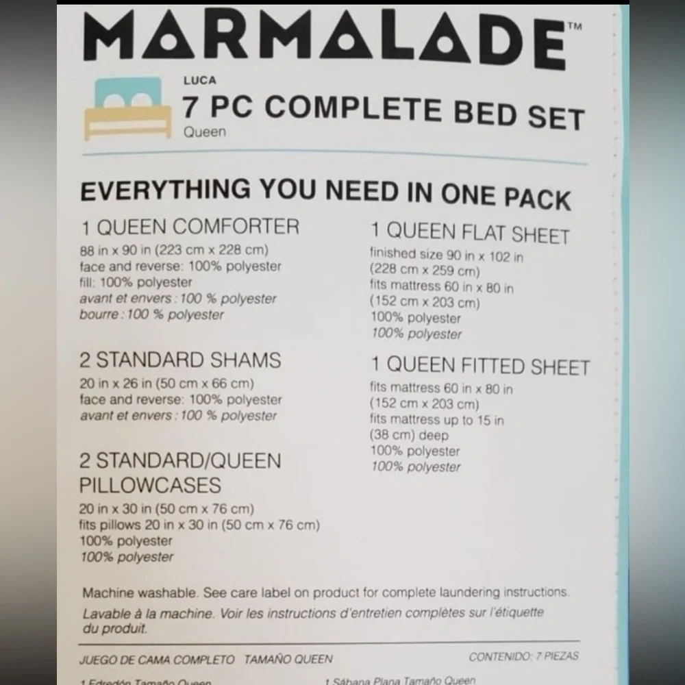 NWT Marmalade 7-Piece Queen Reversible Comforter Set in Blue Sheet Set